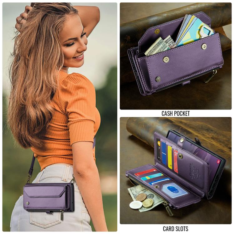For Samsung Galaxy S25 Ultra 5G CaseMe C36 Card Slots Zipper Wallet RFID Anti-theft Leather Phone Case(Purple) - Galaxy S25 Ultra 5G Cases by CaseMe | Online Shopping UK | buy2fix