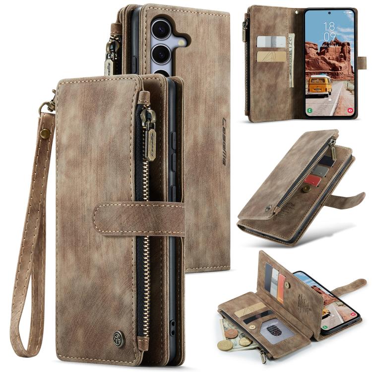 For Samsung Galaxy S25 5G CaseMe C30 Card Slots Zipper Wallet Leather Phone Case(Brown) - Galaxy S25 5G Cases by CaseMe | Online Shopping UK | buy2fix