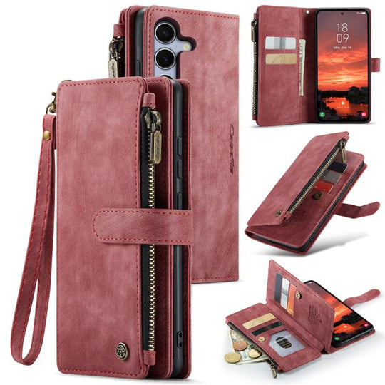 For Galaxy S25 5G CaseMe C30 Card Slots Zipper Wallet Leather Phone Case(Red)