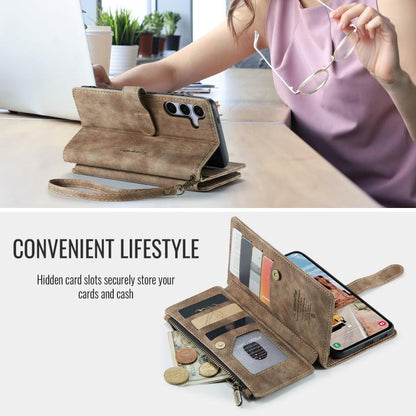 For Samsung Galaxy S25+ 5G CaseMe C30 Card Slots Zipper Wallet Leather Phone Case(Brown) by CaseMe