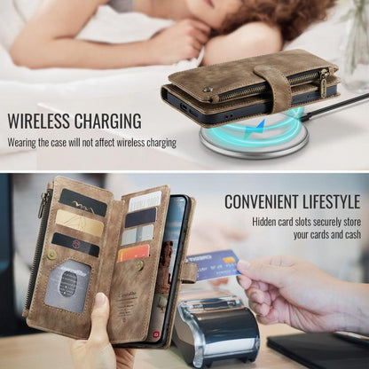 For Samsung Galaxy S25+ 5G CaseMe C30 Card Slots Zipper Wallet Leather Phone Case(Brown) by CaseMe