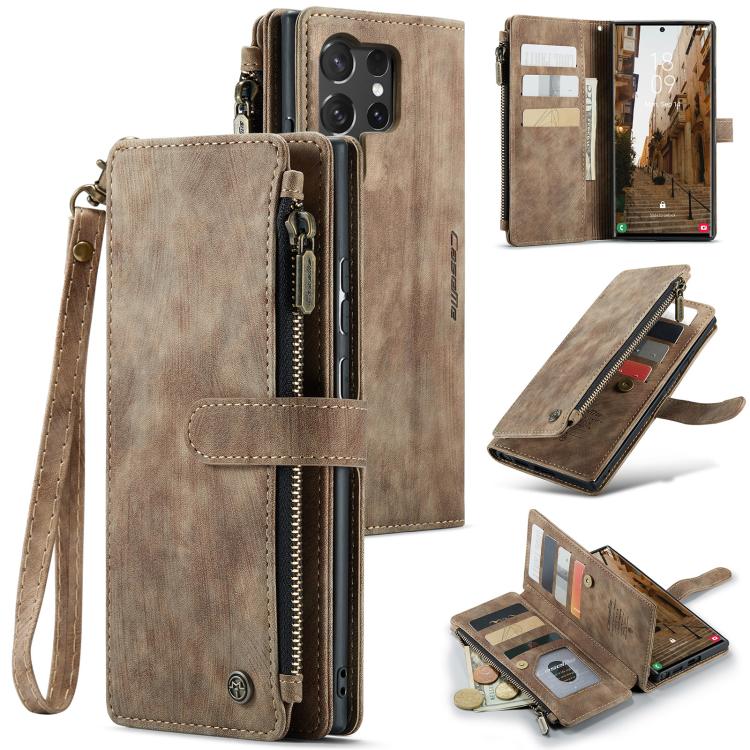 For Samsung Galaxy S25 Ultra 5G CaseMe C30 Card Slots Zipper Wallet Leather Phone Case(Brown) - Galaxy S25 Ultra 5G Cases by CaseMe | Online Shopping UK | buy2fix