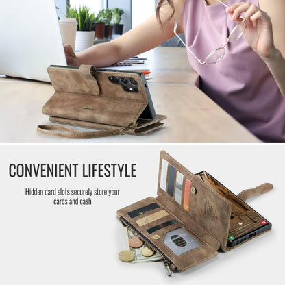 For Samsung Galaxy S25 Ultra 5G CaseMe C30 Card Slots Zipper Wallet Leather Phone Case(Brown) - Galaxy S25 Ultra 5G Cases by CaseMe | Online Shopping UK | buy2fix