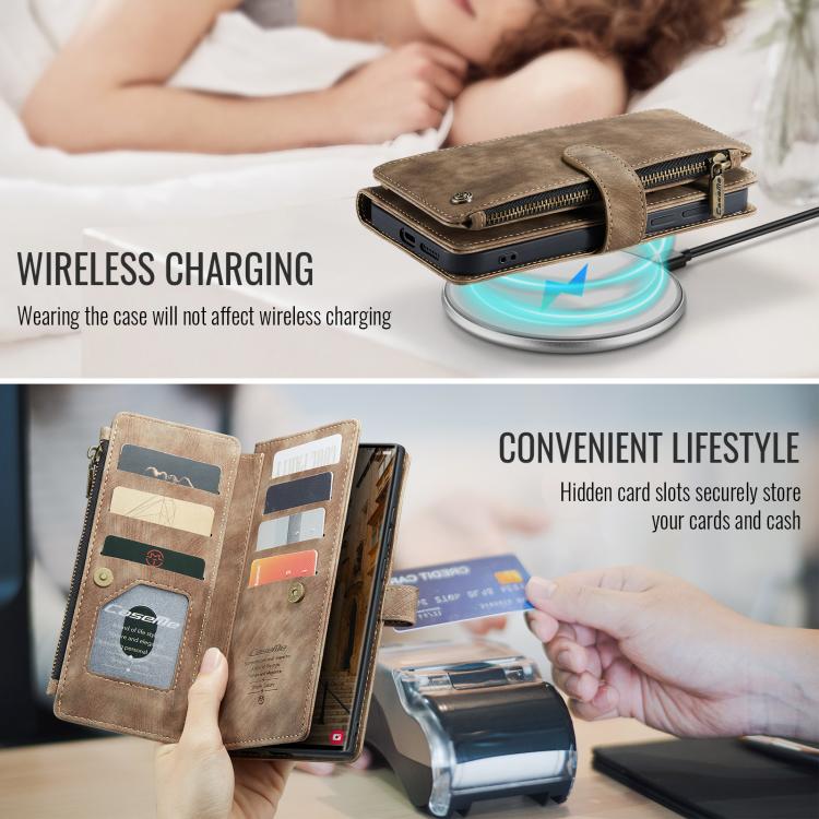 For Samsung Galaxy S25 Ultra 5G CaseMe C30 Card Slots Zipper Wallet Leather Phone Case(Brown) - Galaxy S25 Ultra 5G Cases by CaseMe | Online Shopping UK | buy2fix