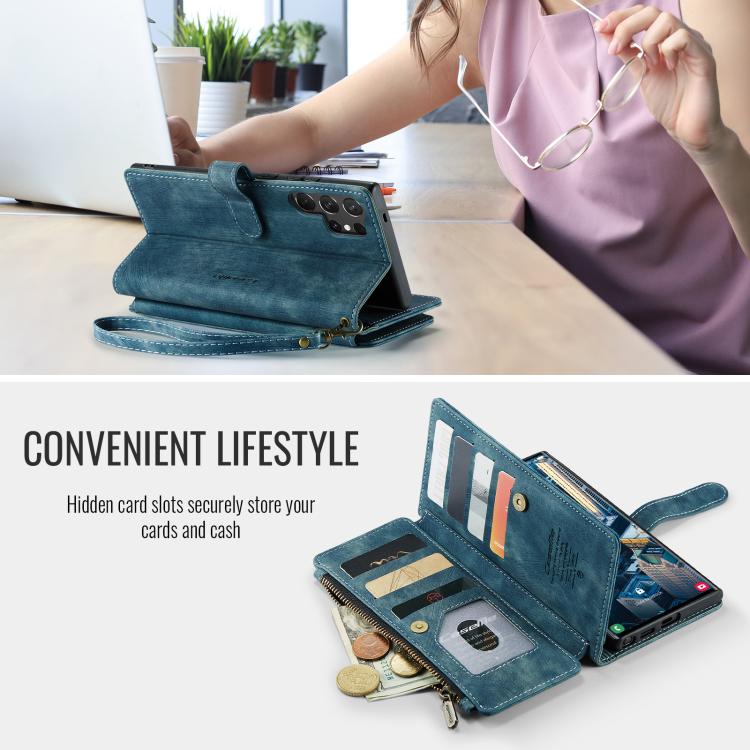 For Samsung Galaxy S25 Ultra 5G CaseMe C30 Card Slots Zipper Wallet Leather Phone Case(Blue) - Galaxy S25 Ultra 5G Cases by CaseMe | Online Shopping UK | buy2fix