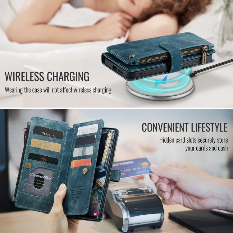 For Samsung Galaxy S25 Ultra 5G CaseMe C30 Card Slots Zipper Wallet Leather Phone Case(Blue) - Galaxy S25 Ultra 5G Cases by CaseMe | Online Shopping UK | buy2fix