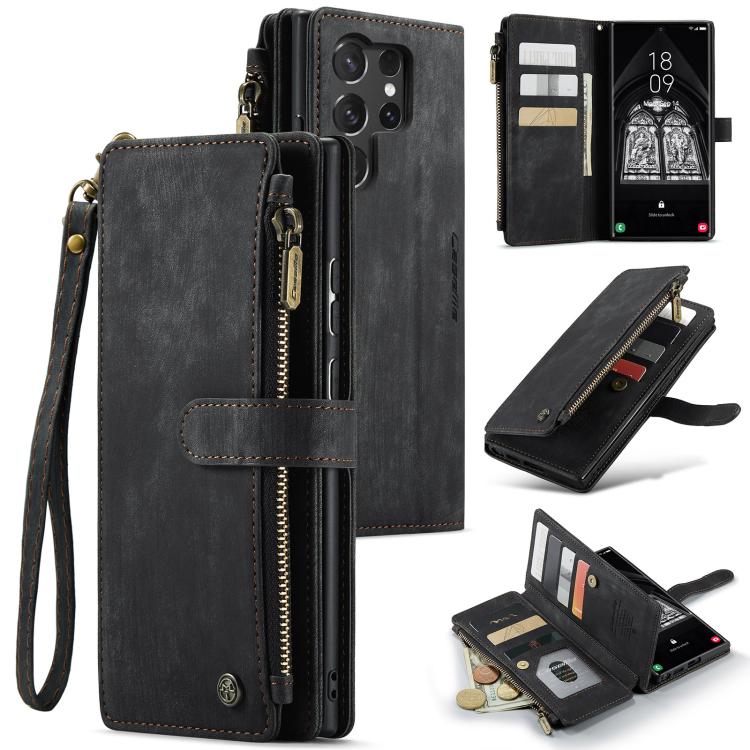 For Samsung Galaxy S25 Ultra 5G CaseMe C30 Card Slots Zipper Wallet Leather Phone Case(Black) - Galaxy S25 Ultra 5G Cases by CaseMe | Online Shopping UK | buy2fix