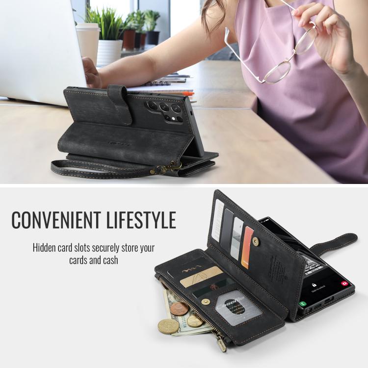 For Samsung Galaxy S25 Ultra 5G CaseMe C30 Card Slots Zipper Wallet Leather Phone Case(Black) - Galaxy S25 Ultra 5G Cases by CaseMe | Online Shopping UK | buy2fix