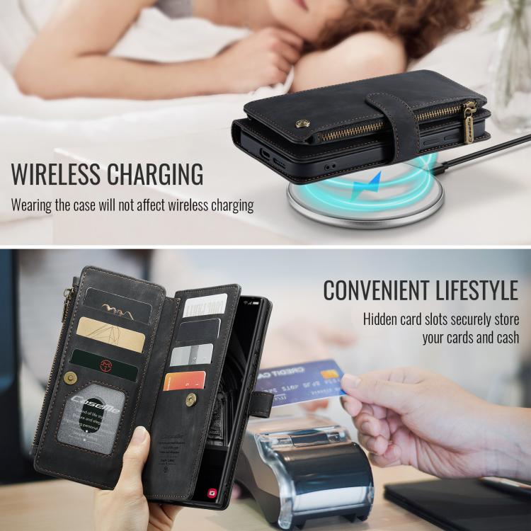 For Samsung Galaxy S25 Ultra 5G CaseMe C30 Card Slots Zipper Wallet Leather Phone Case(Black) - Galaxy S25 Ultra 5G Cases by CaseMe | Online Shopping UK | buy2fix