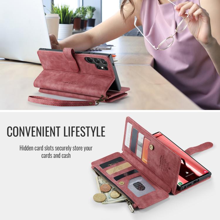 For Samsung Galaxy S25 Ultra 5G CaseMe C30 Card Slots Zipper Wallet Leather Phone Case(Red) - Galaxy S25 Ultra 5G Cases by CaseMe | Online Shopping UK | buy2fix