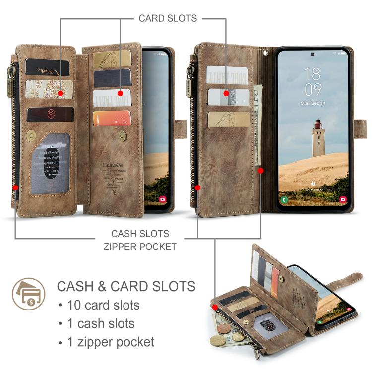 For Samsung Galaxy A36 CaseMe C30 Card Slots Zipper Wallet Leather Phone Case(Brown) - Galaxy Phone Cases by CaseMe | Online Shopping UK | buy2fix