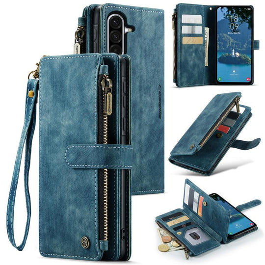 For Galaxy A36 CaseMe C30 Card Slots Zipper Wallet Leather Phone Case(Blue)