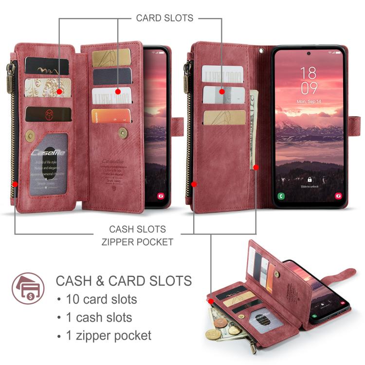 For Samsung Galaxy A36 CaseMe C30 Card Slots Zipper Wallet Leather Phone Case(Red) - Galaxy Phone Cases by CaseMe | Online Shopping UK | buy2fix