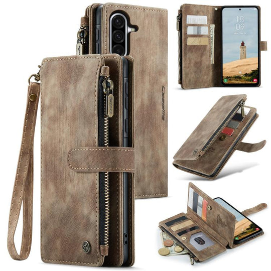 For Galaxy A56 CaseMe C30 Card Slots Zipper Wallet Leather Phone Case(Brown)