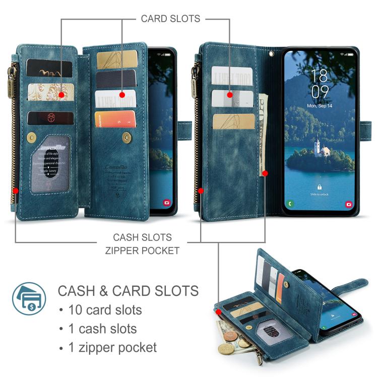 For Samsung Galaxy A56 CaseMe C30 Card Slots Zipper Wallet Leather Phone Case(Blue) - Galaxy Phone Cases by CaseMe | Online Shopping UK | buy2fix