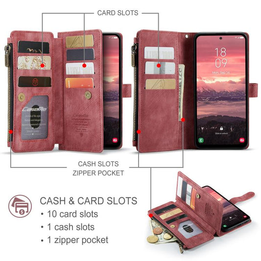 For Samsung Galaxy A56 CaseMe C30 Card Slots Zipper Wallet Leather Phone Case(Red) - Galaxy Phone Cases by CaseMe | Online Shopping UK | buy2fix