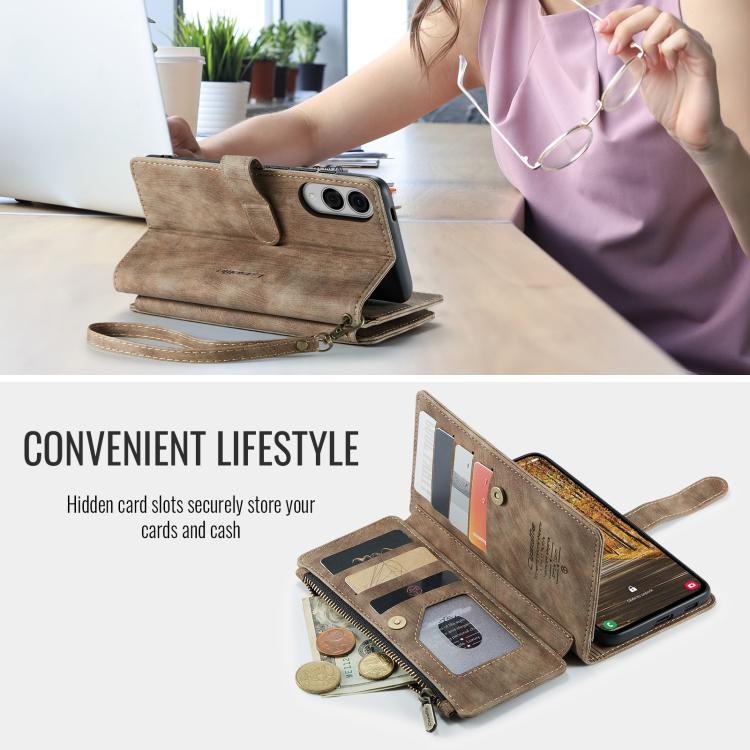 For Samsung Galaxy S25 Edge 5G CaseMe C30 Card Slots Zipper Wallet Leather Phone Case(Brown) - Galaxy Phone Cases by CaseMe | Online Shopping UK | buy2fix