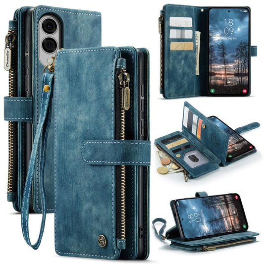 For Samsung Galaxy S25 Edge 5G CaseMe C30 Card Slots Zipper Wallet Leather Phone Case(Blue) - Galaxy Phone Cases by CaseMe | Online Shopping UK | buy2fix