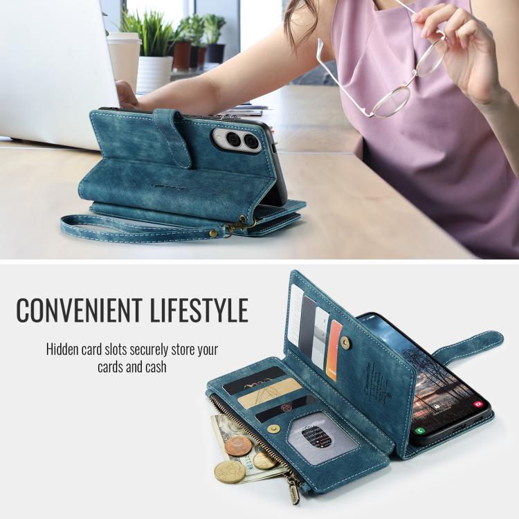 For Samsung Galaxy S25 Edge 5G CaseMe C30 Card Slots Zipper Wallet Leather Phone Case(Blue) - Galaxy Phone Cases by CaseMe | Online Shopping UK | buy2fix