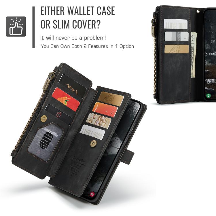For Samsung Galaxy S25 Edge 5G CaseMe C30 Card Slots Zipper Wallet Leather Phone Case(Black) - Galaxy Phone Cases by CaseMe | Online Shopping UK | buy2fix