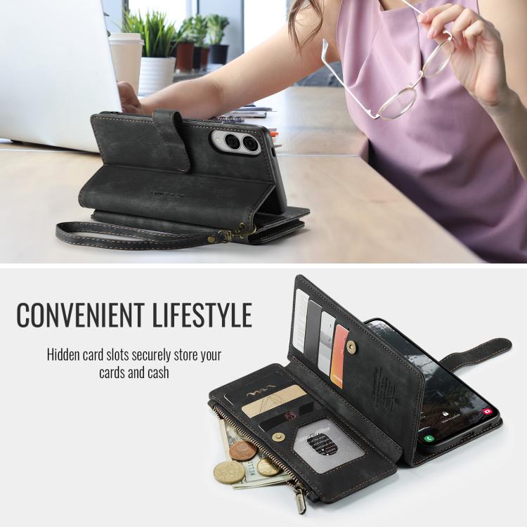 For Samsung Galaxy S25 Edge 5G CaseMe C30 Card Slots Zipper Wallet Leather Phone Case(Black) - Galaxy Phone Cases by CaseMe | Online Shopping UK | buy2fix