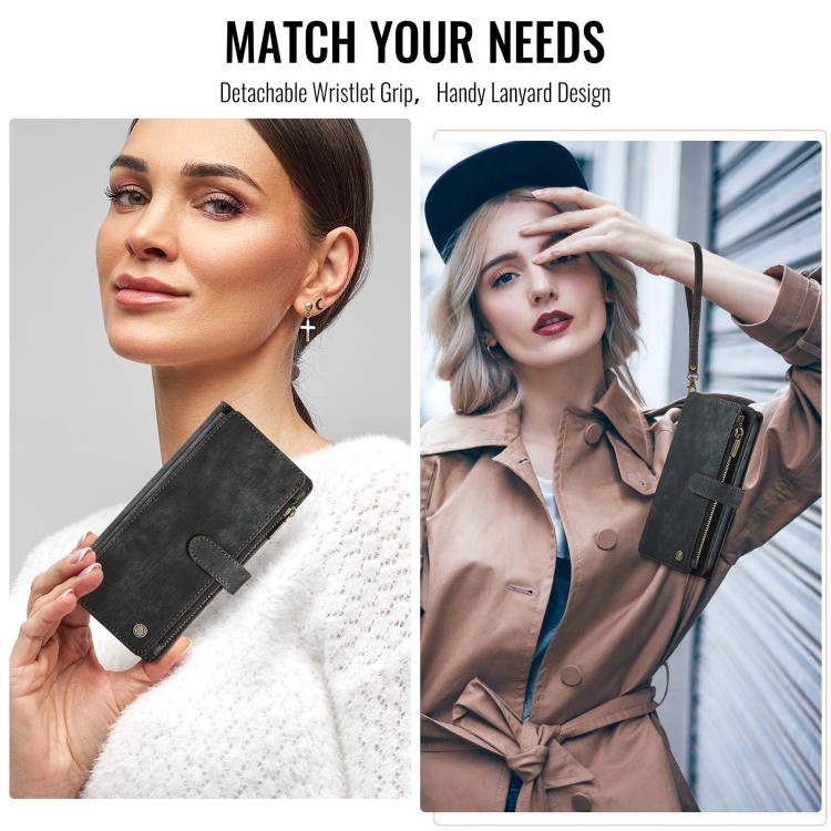 For Samsung Galaxy S25 Edge 5G CaseMe C30 Card Slots Zipper Wallet Leather Phone Case(Black) - Galaxy Phone Cases by CaseMe | Online Shopping UK | buy2fix