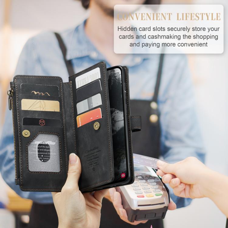 For Samsung Galaxy S25 Edge 5G CaseMe C30 Card Slots Zipper Wallet Leather Phone Case(Black) - Galaxy Phone Cases by CaseMe | Online Shopping UK | buy2fix