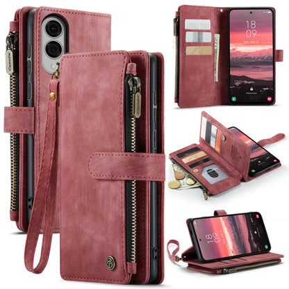 For Samsung Galaxy S25 Edge 5G CaseMe C30 Card Slots Zipper Wallet Leather Phone Case(Red) - Galaxy Phone Cases by CaseMe | Online Shopping UK | buy2fix