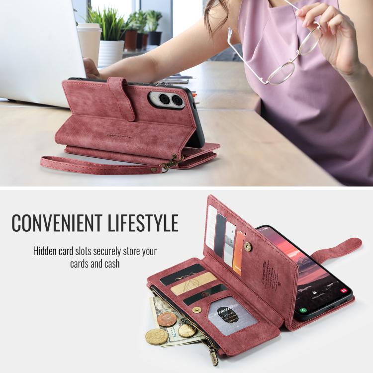 For Samsung Galaxy S25 Edge 5G CaseMe C30 Card Slots Zipper Wallet Leather Phone Case(Red) - Galaxy Phone Cases by CaseMe | Online Shopping UK | buy2fix