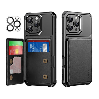 For iPhone 15 Pro ENKAY Hat-Prince Card Slot Wallet TPU Back Leather Phone Case with Lens Film(Black) - iPhone 15 Pro Cases by ENKAY | Online Shopping UK | buy2fix