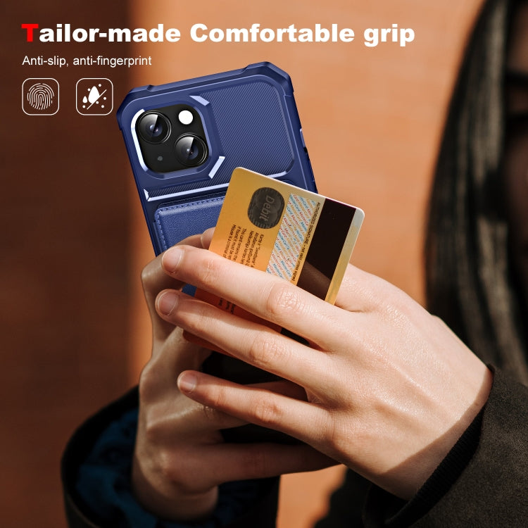 For iPhone 15 Plus ENKAY Hat-Prince Card Slot Wallet TPU Back Leather Phone Case with Lens Film(Dark Blue) - iPhone 15 Plus Cases by ENKAY | Online Shopping UK | buy2fix