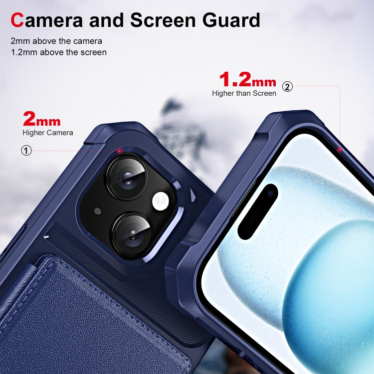 For iPhone 15 Plus ENKAY Hat-Prince Card Slot Wallet TPU Back Leather Phone Case with Lens Film(Cyan) - iPhone 15 Plus Cases by ENKAY | Online Shopping UK | buy2fix