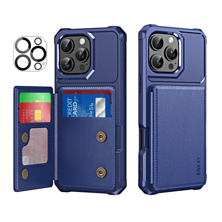 For iPhone 14 Pro Max ENKAY Hat-Prince Card Slot Wallet TPU Back Leather Phone Case with Lens Film(Dark Blue) - iPhone 14 Pro Max Cases by ENKAY | Online Shopping UK | buy2fix