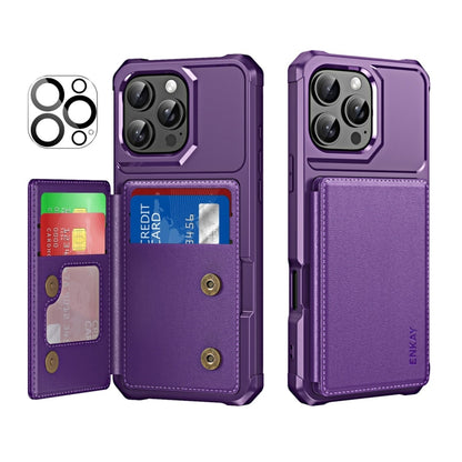 For iPhone 14 Pro Max ENKAY Hat-Prince Card Slot Wallet TPU Back Leather Phone Case with Lens Film(Purple) - iPhone 14 Pro Max Cases by ENKAY | Online Shopping UK | buy2fix