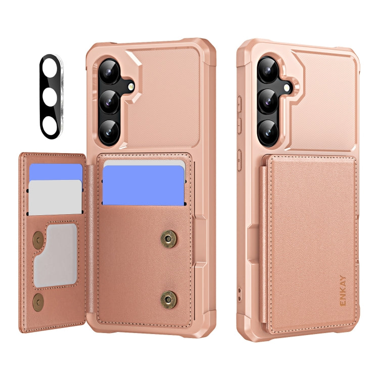 For Samsung Galaxy S24 5G ENKAY Hat-Prince Card Slot Wallet TPU Back Leather Phone Case with Lens Film(Rose Gold) - Galaxy S24 5G Cases by ENKAY | Online Shopping UK | buy2fix