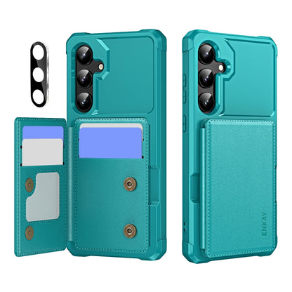 For Samsung Galaxy S24 5G ENKAY Hat-Prince Card Slot Wallet TPU Back Leather Phone Case with Lens Film(Cyan) - Galaxy S24 5G Cases by ENKAY | Online Shopping UK | buy2fix