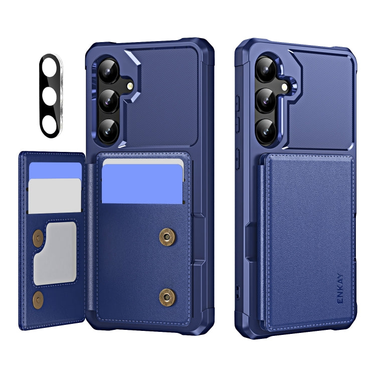 For Samsung Galaxy S24+ 5G ENKAY Hat-Prince Card Slot Wallet TPU Back Leather Phone Case with Lens Film(Dark Blue) - Galaxy S24+ 5G Cases by ENKAY | Online Shopping UK | buy2fix