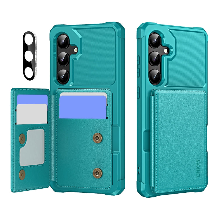 For Samsung Galaxy S24+ 5G ENKAY Hat-Prince Card Slot Wallet TPU Back Leather Phone Case with Lens Film(Cyan) - Galaxy S24+ 5G Cases by ENKAY | Online Shopping UK | buy2fix