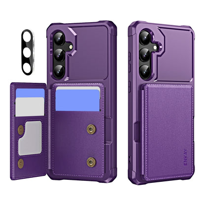 For Samsung Galaxy S24+ 5G ENKAY Hat-Prince Card Slot Wallet TPU Back Leather Phone Case with Lens Film(Purple) - Galaxy S24+ 5G Cases by ENKAY | Online Shopping UK | buy2fix