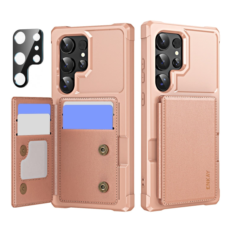 For Samsung Galaxy S24 Ultra 5G ENKAY Hat-Prince Card Slot Wallet TPU Back Leather Phone Case with Lens Film(Rose Gold) - Galaxy S24 Ultra 5G Cases by ENKAY | Online Shopping UK | buy2fix