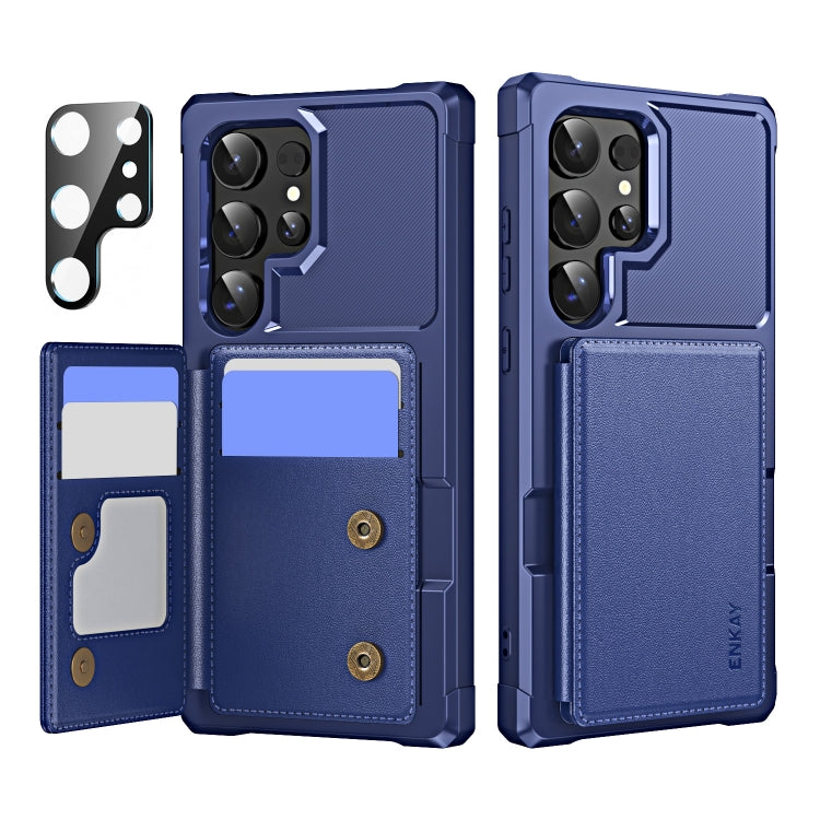 For Samsung Galaxy S24 Ultra 5G ENKAY Hat-Prince Card Slot Wallet TPU Back Leather Phone Case with Lens Film(Dark Blue) - Galaxy S24 Ultra 5G Cases by ENKAY | Online Shopping UK | buy2fix
