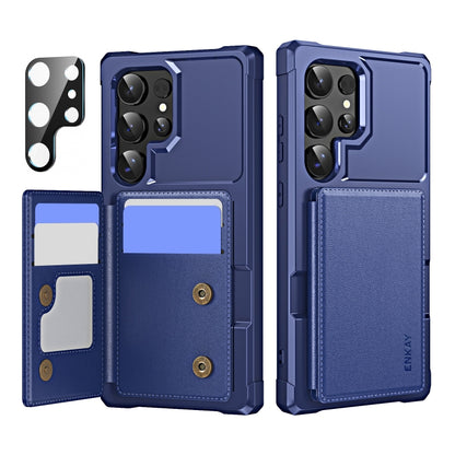 For Samsung Galaxy S24 Ultra 5G ENKAY Hat-Prince Card Slot Wallet TPU Back Leather Phone Case with Lens Film(Dark Blue) - Galaxy S24 Ultra 5G Cases by ENKAY | Online Shopping UK | buy2fix