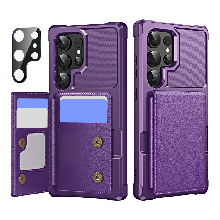 For Samsung Galaxy S24 Ultra 5G ENKAY Hat-Prince Card Slot Wallet TPU Back Leather Phone Case with Lens Film(Purple) - Galaxy S24 Ultra 5G Cases by ENKAY | Online Shopping UK | buy2fix