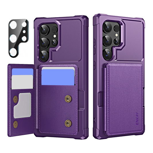 For Samsung Galaxy S24 Ultra 5G ENKAY Hat-Prince Card Slot Wallet TPU Back Leather Phone Case with Lens Film(Purple) - Galaxy S24 Ultra 5G Cases by ENKAY | Online Shopping UK | buy2fix