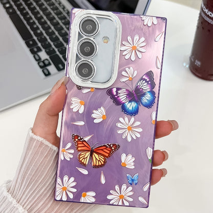 For Samsung Galaxy S25+ 5G Plating Texture Butterfly TPU Phone Case with Glitter Lens Film(Daisy Butterflies HU2) by buy2fix
