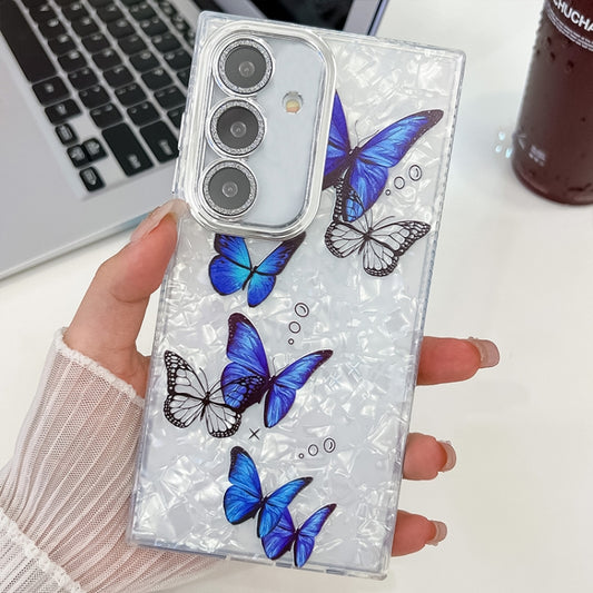 For Samsung Galaxy S25+ 5G Plating Texture Butterfly TPU Phone Case with Glitter Lens Film(Blue Butterflies HU3) by buy2fix