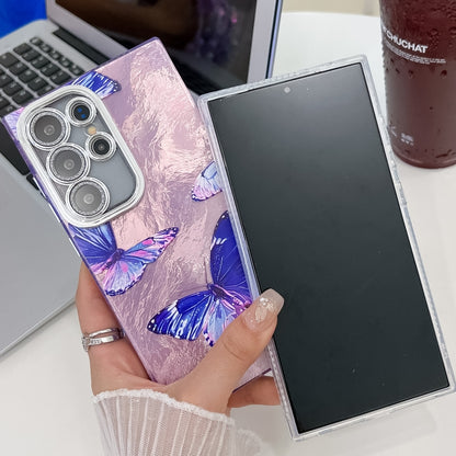 For Samsung Galaxy S25+ 5G Plating Texture Butterfly TPU Phone Case with Glitter Lens Film(Daisy Butterflies HU2) by buy2fix