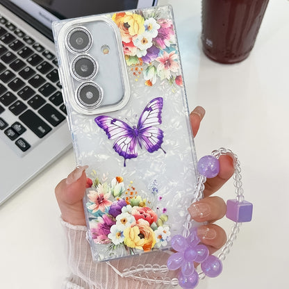 For Samsung Galaxy S25+ 5G Plating Texture Butterfly Wristband TPU Phone Case with Glitter Lens Film(Flowers Butterflies HU1) by buy2fix