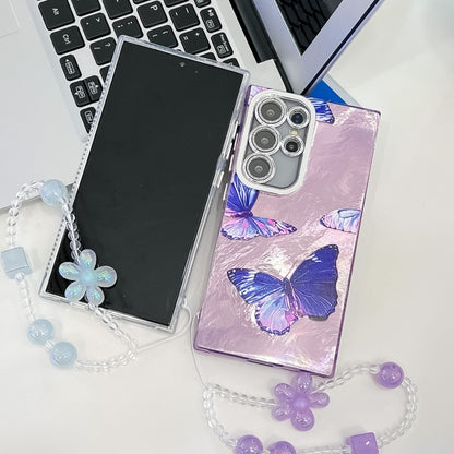 For Samsung Galaxy S25+ 5G Plating Texture Butterfly Wristband TPU Phone Case with Glitter Lens Film(Flowers Butterflies HU1) by buy2fix