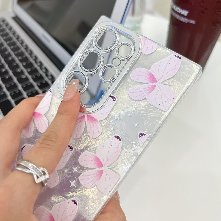 For Samsung Galaxy S25+ 5G Plating Texture Butterfly Wristband TPU Phone Case with Glitter Lens Film(Flowers Butterflies HU1) by buy2fix